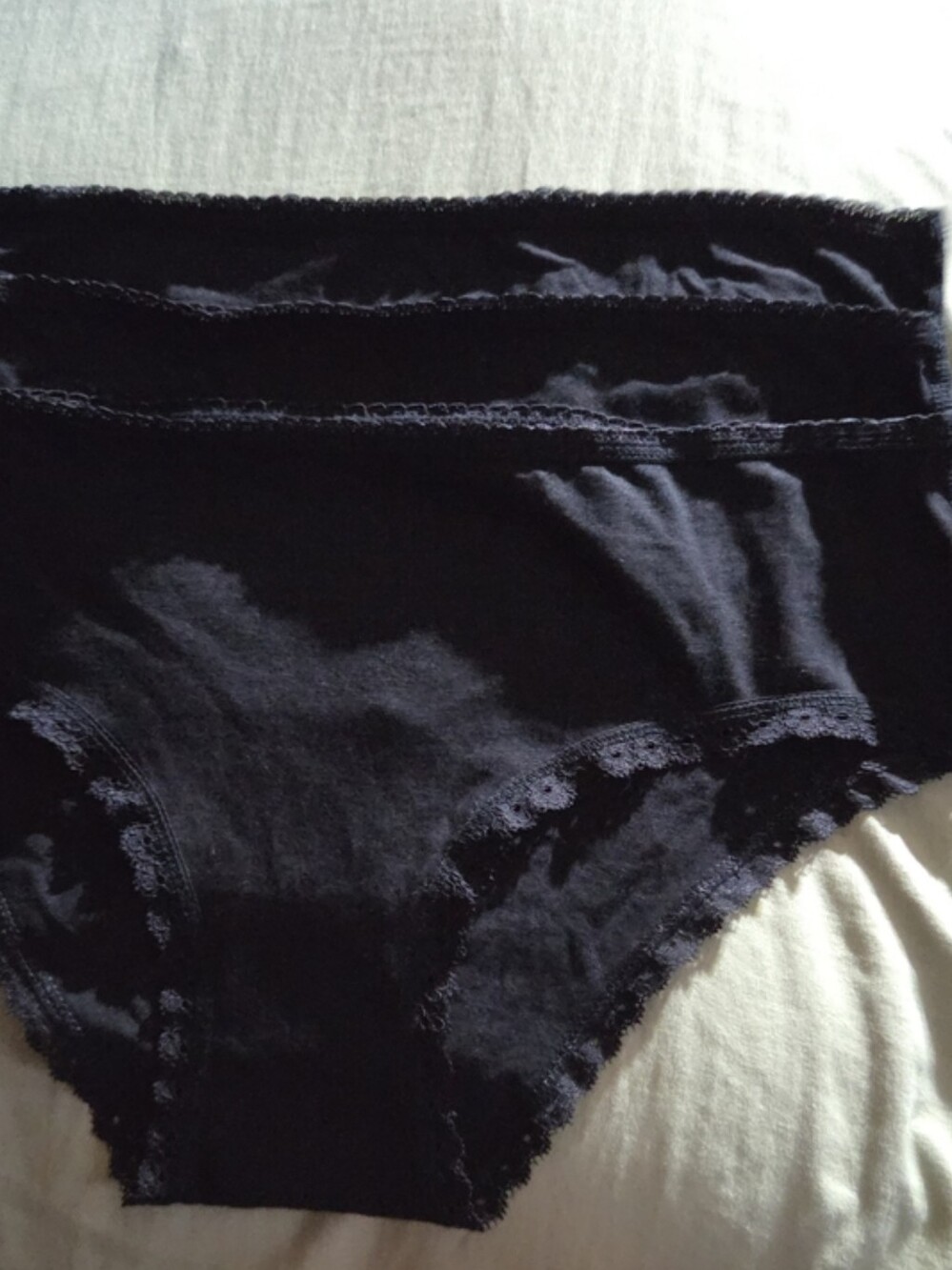 NWOT- Pact Organic Women's Black Lace-Trim Cotton Briefs (Black)